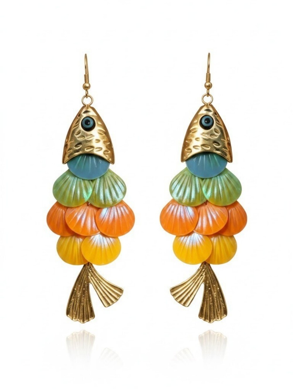 Piper Nwt Colorful Fish Drop Earrings - Multicolor Scales